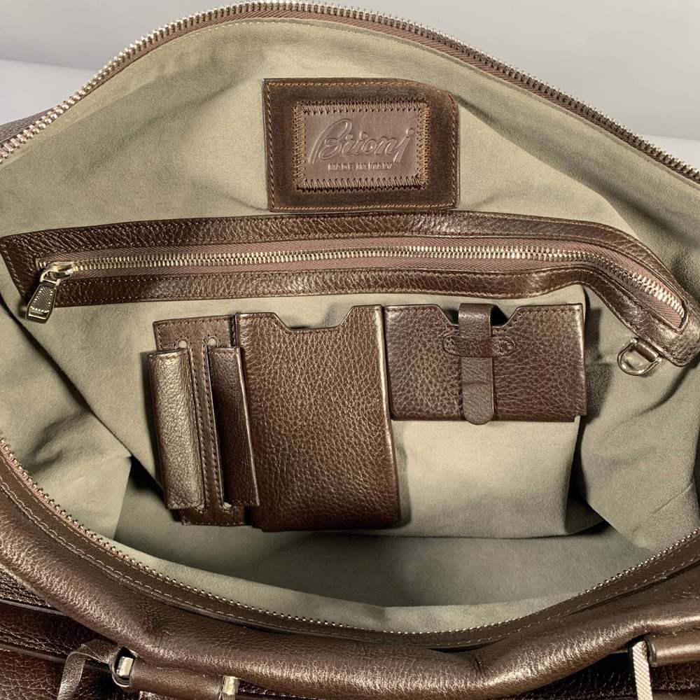 BRIONI Brown Pebble Grain Leather Duffle Bags - Picture 11 of 13